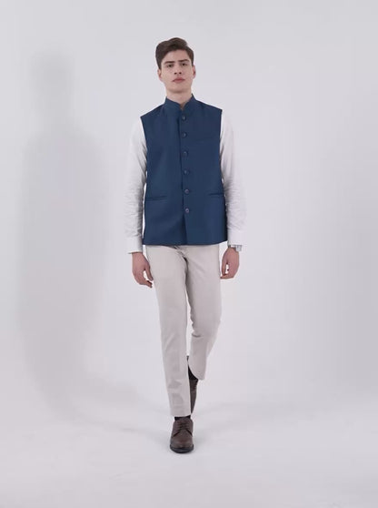 Peacock Blue Solid  Modi Jacket | JadeBlue