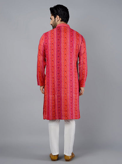 Red & Pink Printed Kurta - The Kurta Company