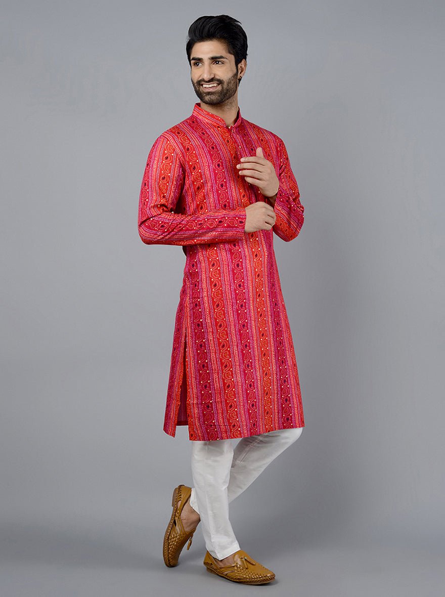 Red & Pink Printed Kurta - The Kurta Company