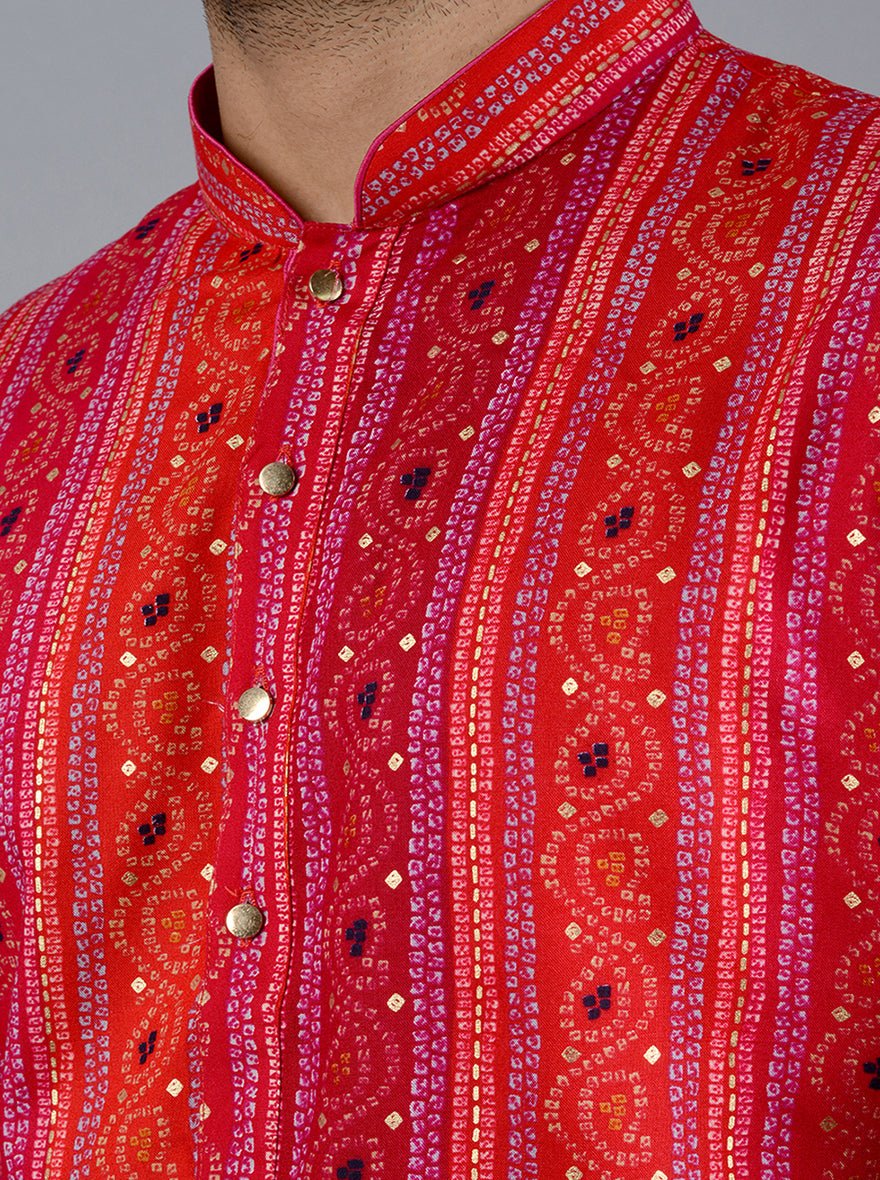 Red & Pink Printed Kurta - The Kurta Company