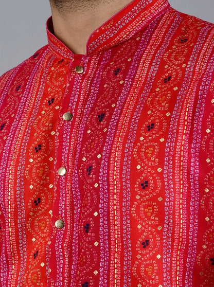 Red & Pink Printed Kurta - The Kurta Company