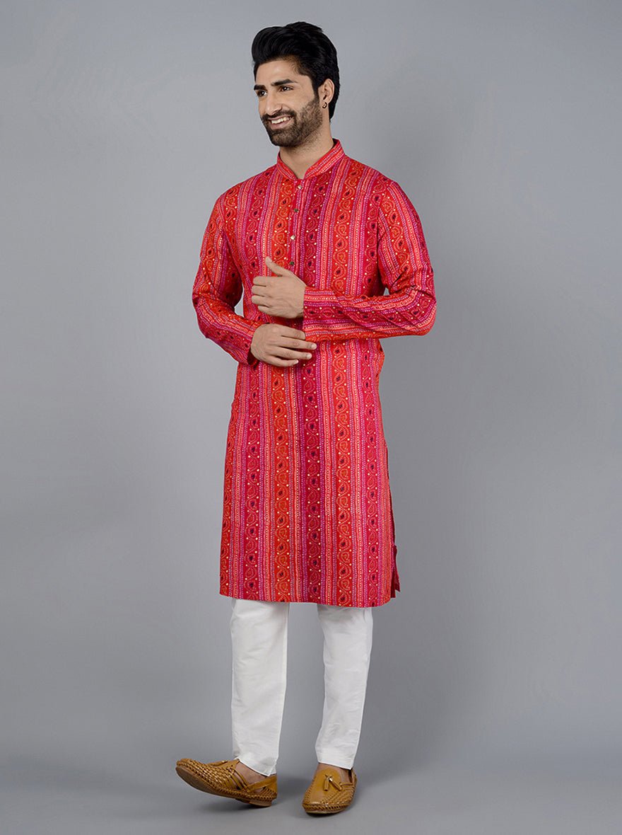 Red & Pink Printed Kurta - The Kurta Company