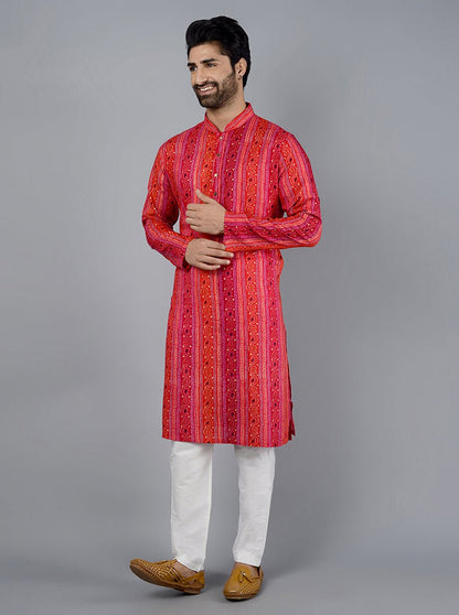 Red & Pink Printed Kurta - The Kurta Company