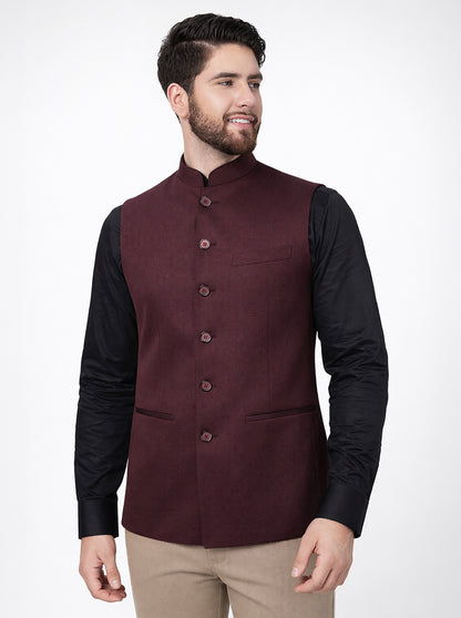 Maroon Solid Regular Fit Modi Jacket | JadeBlue