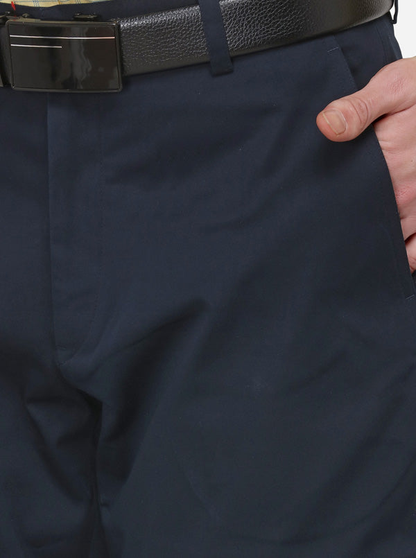 Navy Blue Solid Super Slim Fit Formal Trouser | JadeBlue