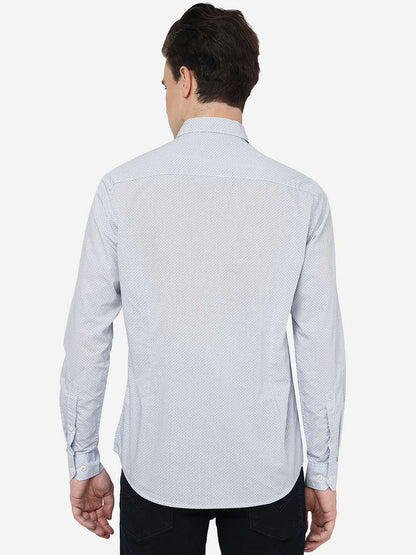 Light Blue Printed Smart Fit Semi Casual Shirt | Greenfibre