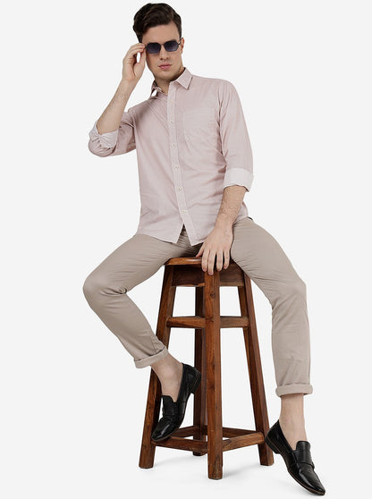 Light Brown Printed Slim Fit Semi Casual Shirt | Greenfibre