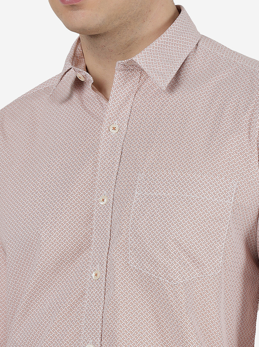 Light Brown Printed Slim Fit Semi Casual Shirt | Greenfibre