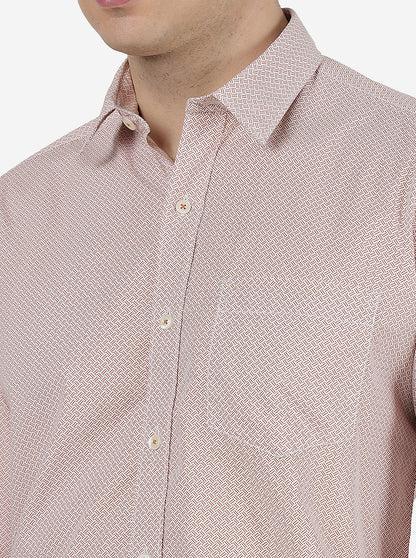 Light Brown Printed Slim Fit Semi Casual Shirt | Greenfibre