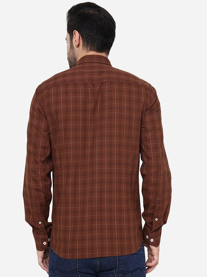 Coffee Brown Checked Slim Fit Semi Casual Shirt | JadeBlue