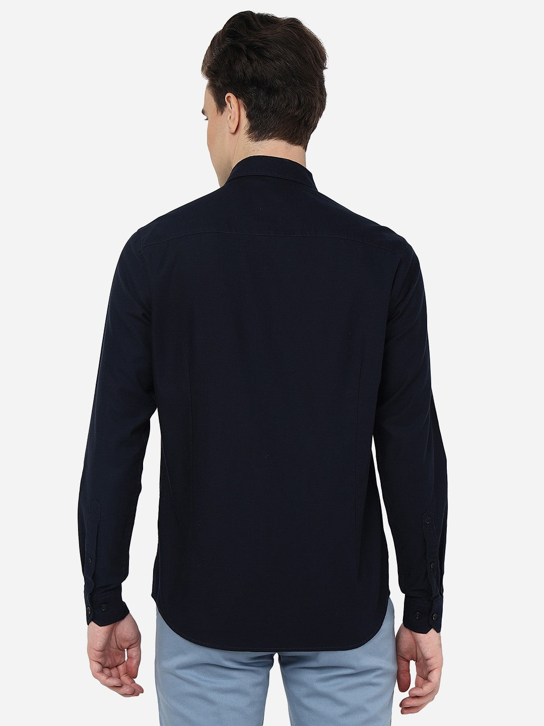 Navy Blue Solid Smart Fit Semi Casual Shirt | Greenfibre