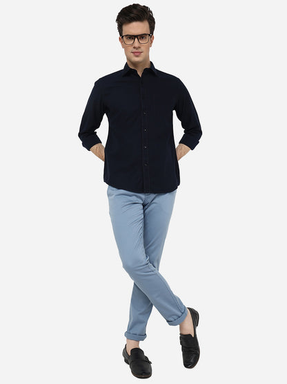 Navy Blue Solid Smart Fit Semi Casual Shirt | Greenfibre