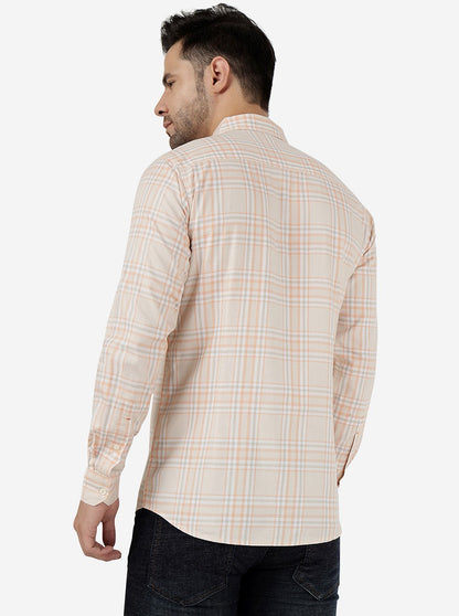 Peach Checked Slim Fit Casual Shirt | JadeBlue