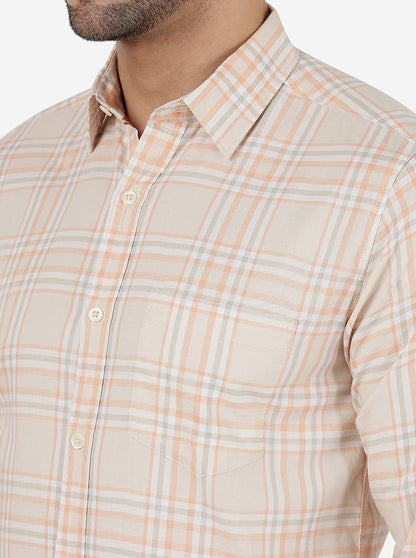 Peach Checked Slim Fit Casual Shirt | JadeBlue