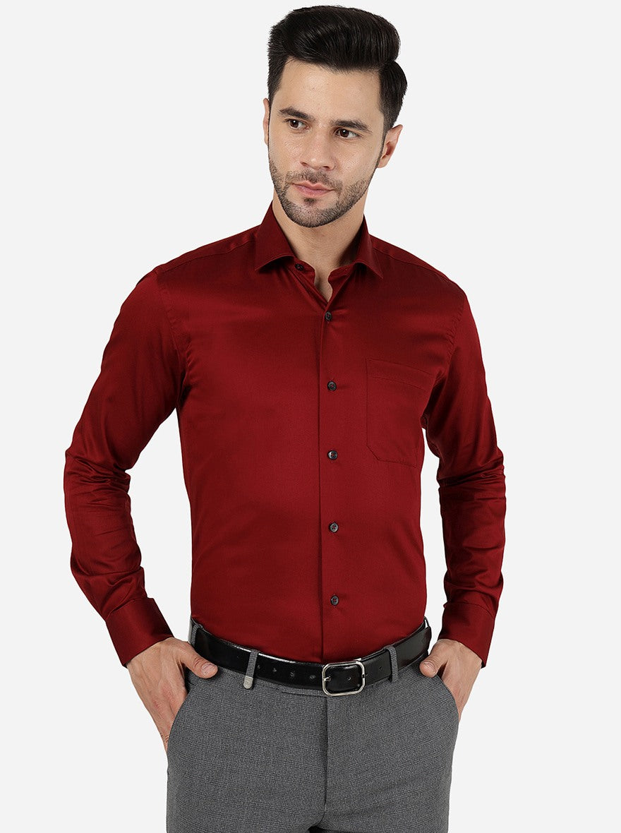 Maroon Solid Slim Fit Formal Shirt | Metal
