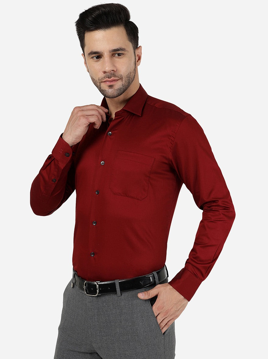 Maroon Solid Slim Fit Formal Shirt | Metal