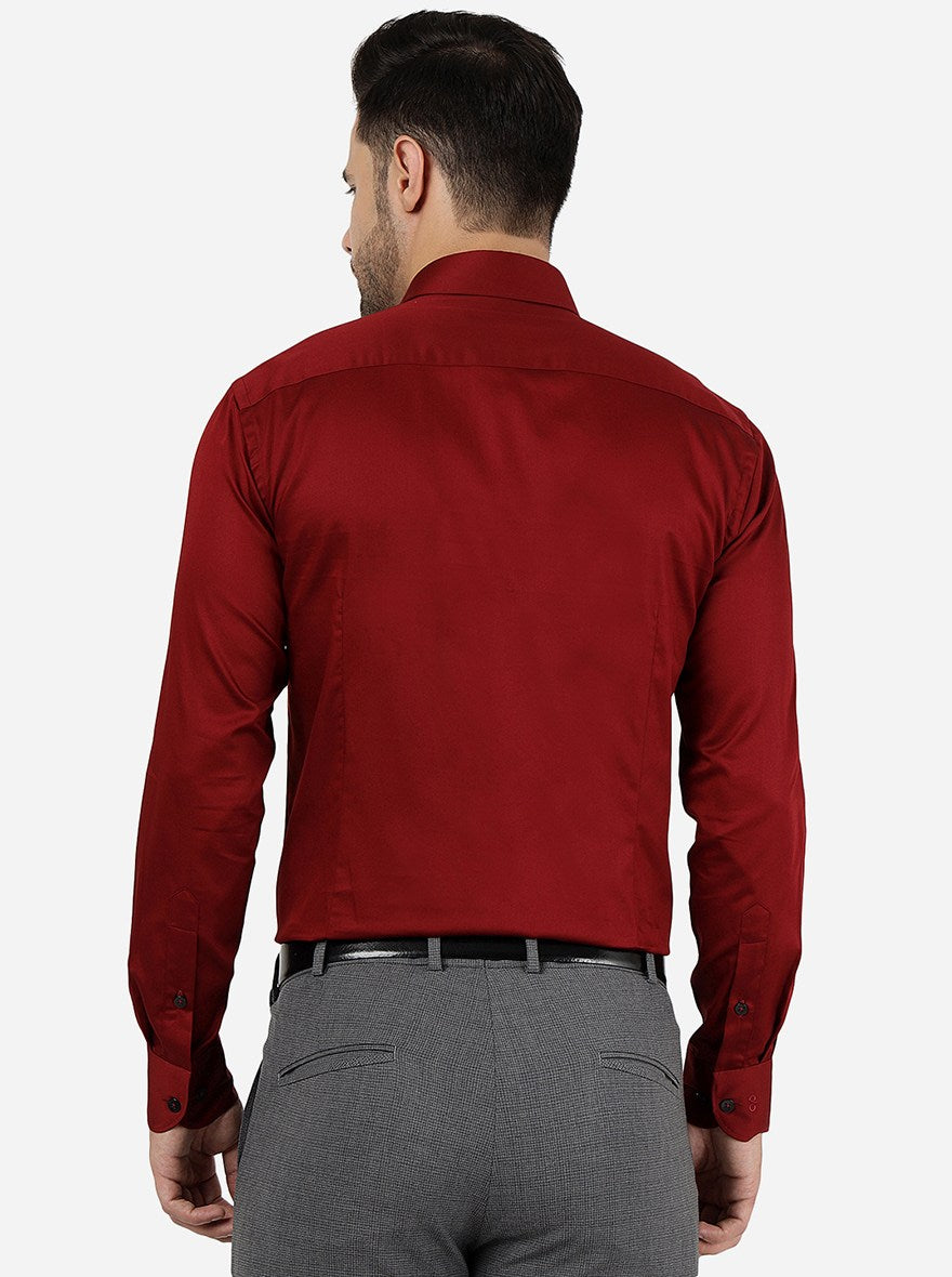 Maroon Solid Slim Fit Formal Shirt | Metal