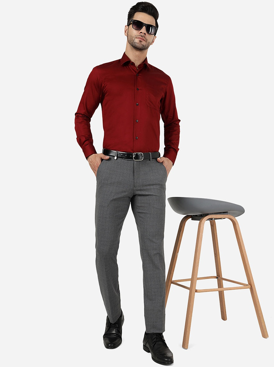 Maroon Solid Slim Fit Formal Shirt | Metal
