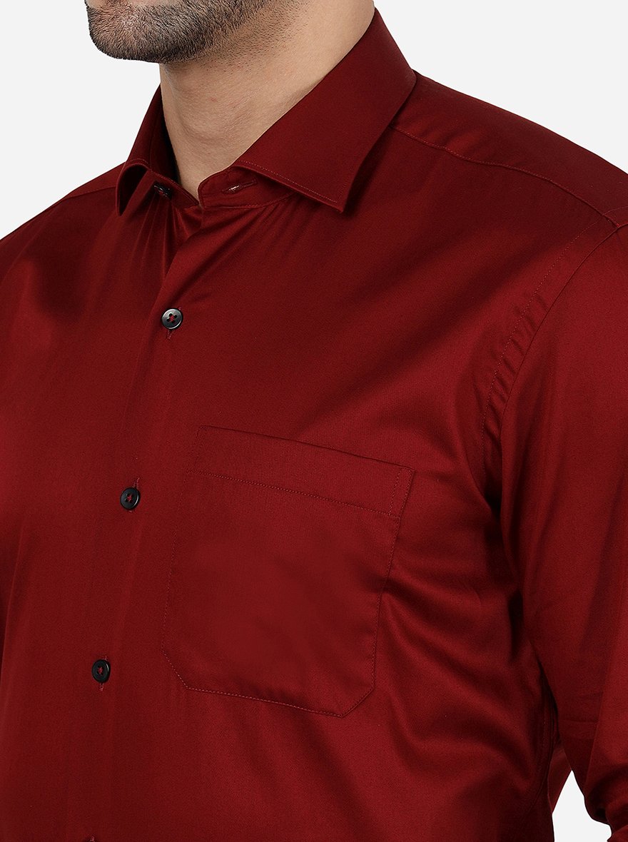 Maroon Solid Slim Fit Formal Shirt | Metal
