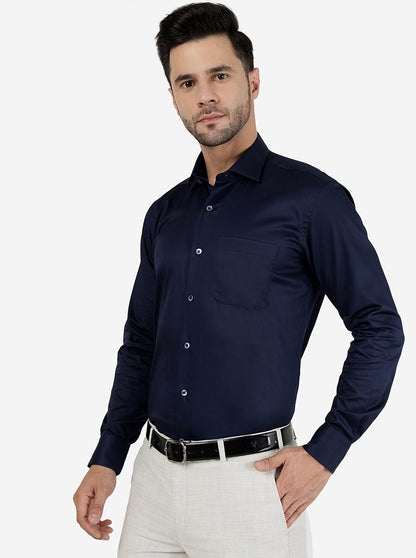 Blue Solid Slim Fit Formal Shirt | Metal