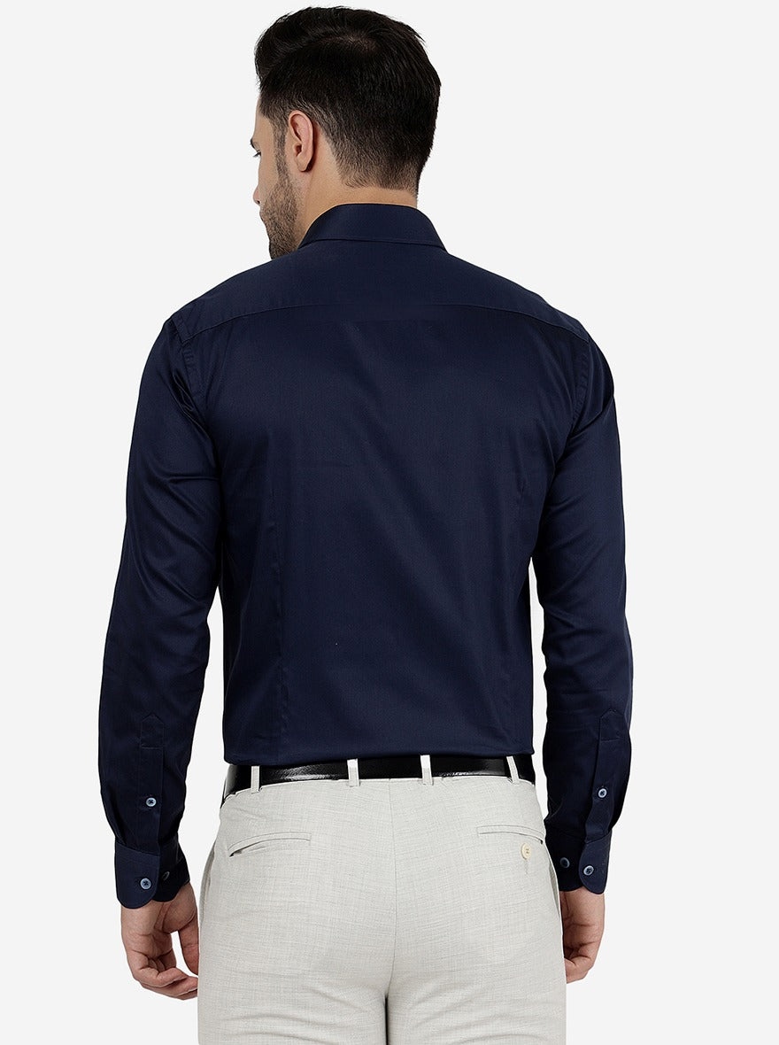 Blue Solid Slim Fit Formal Shirt | Metal