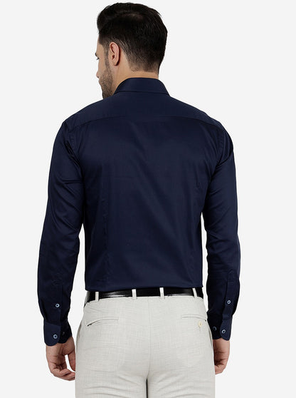 Blue Solid Slim Fit Formal Shirt | Metal