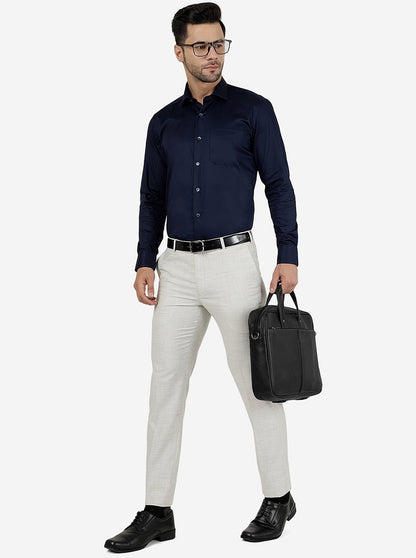 Blue Solid Slim Fit Formal Shirt | Metal