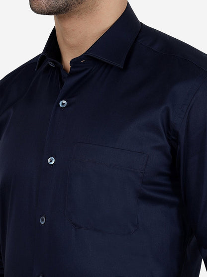 Blue Solid Slim Fit Formal Shirt | Metal