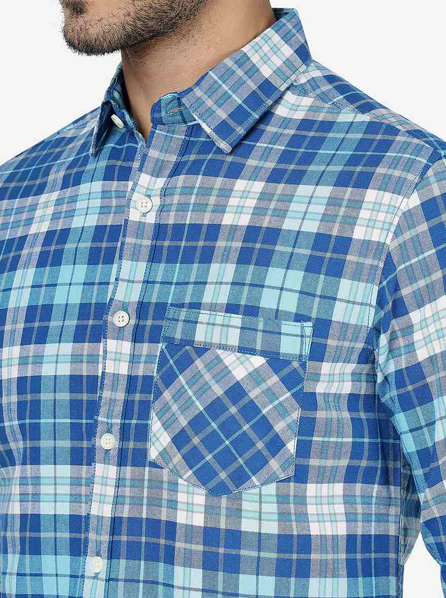 Imperial Blue Checked Slim Fit Casual Shirt | Greenfibre
