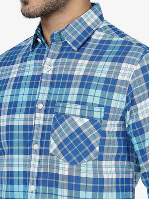 Imperial Blue Checked Slim Fit Casual Shirt | Greenfibre