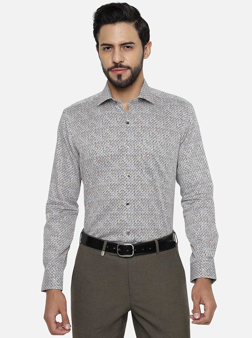 Dark Grey Printed Slim Fit Formal Shirt | Metal