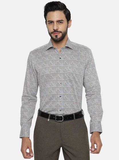 Dark Grey Printed Slim Fit Formal Shirt | Metal