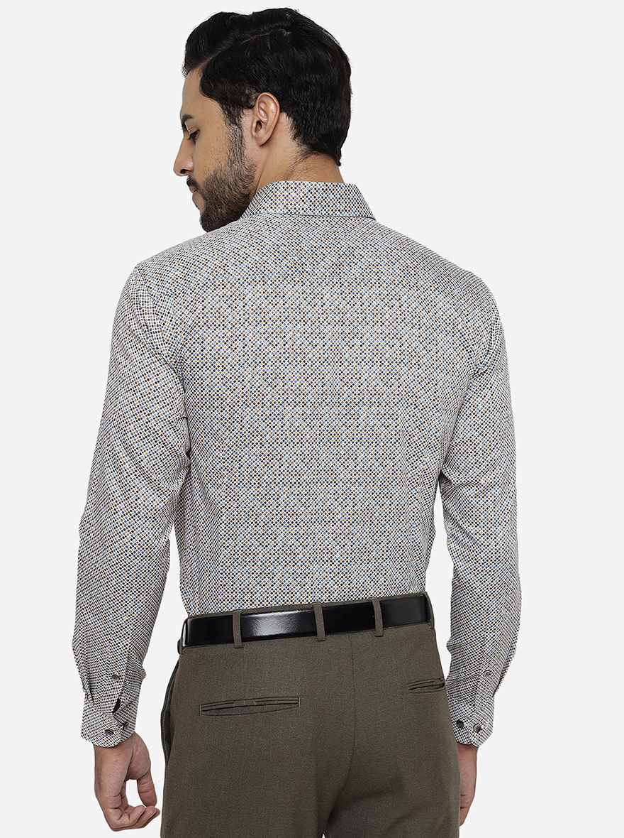 Dark Grey Printed Slim Fit Formal Shirt | Metal