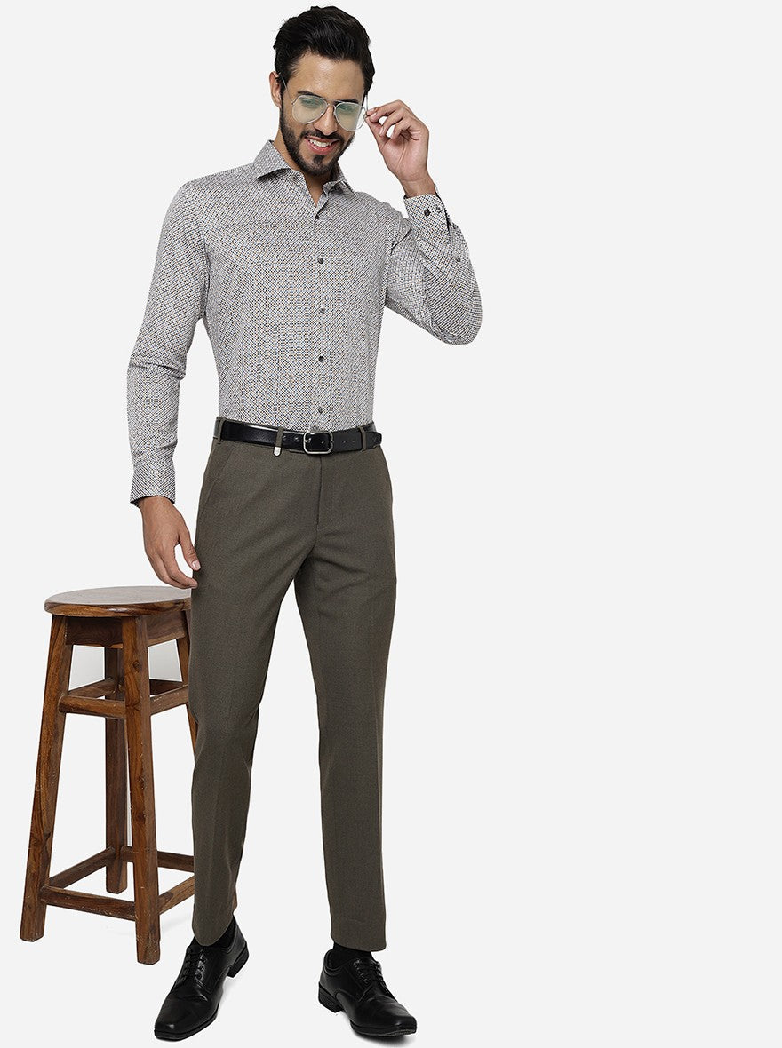 Dark Grey Printed Slim Fit Formal Shirt | Metal
