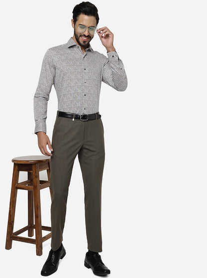 Dark Grey Printed Slim Fit Formal Shirt | Metal
