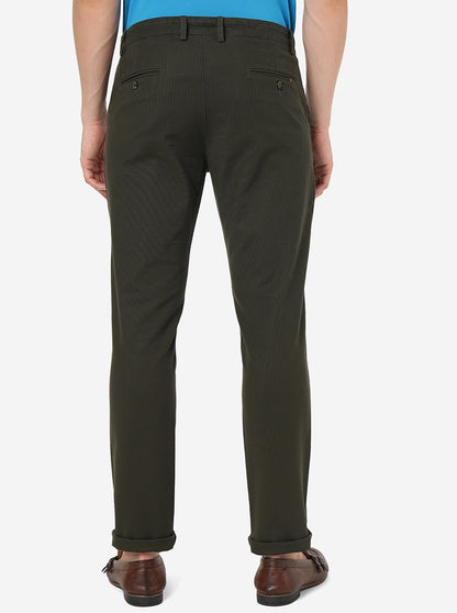 Olive Green Solid Uno Fit Casual Trouser | JadeBlue