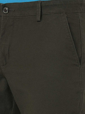 Olive Green Solid Uno Fit Casual Trouser | JadeBlue
