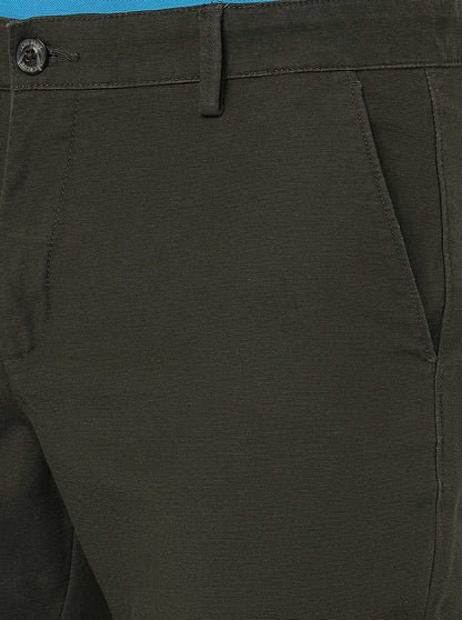 Olive Green Solid Uno Fit Casual Trouser | JadeBlue