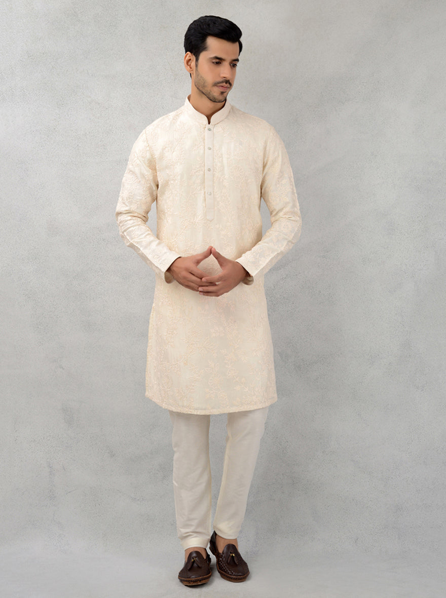 Off White Kurta Jacquard Trouser main image 0