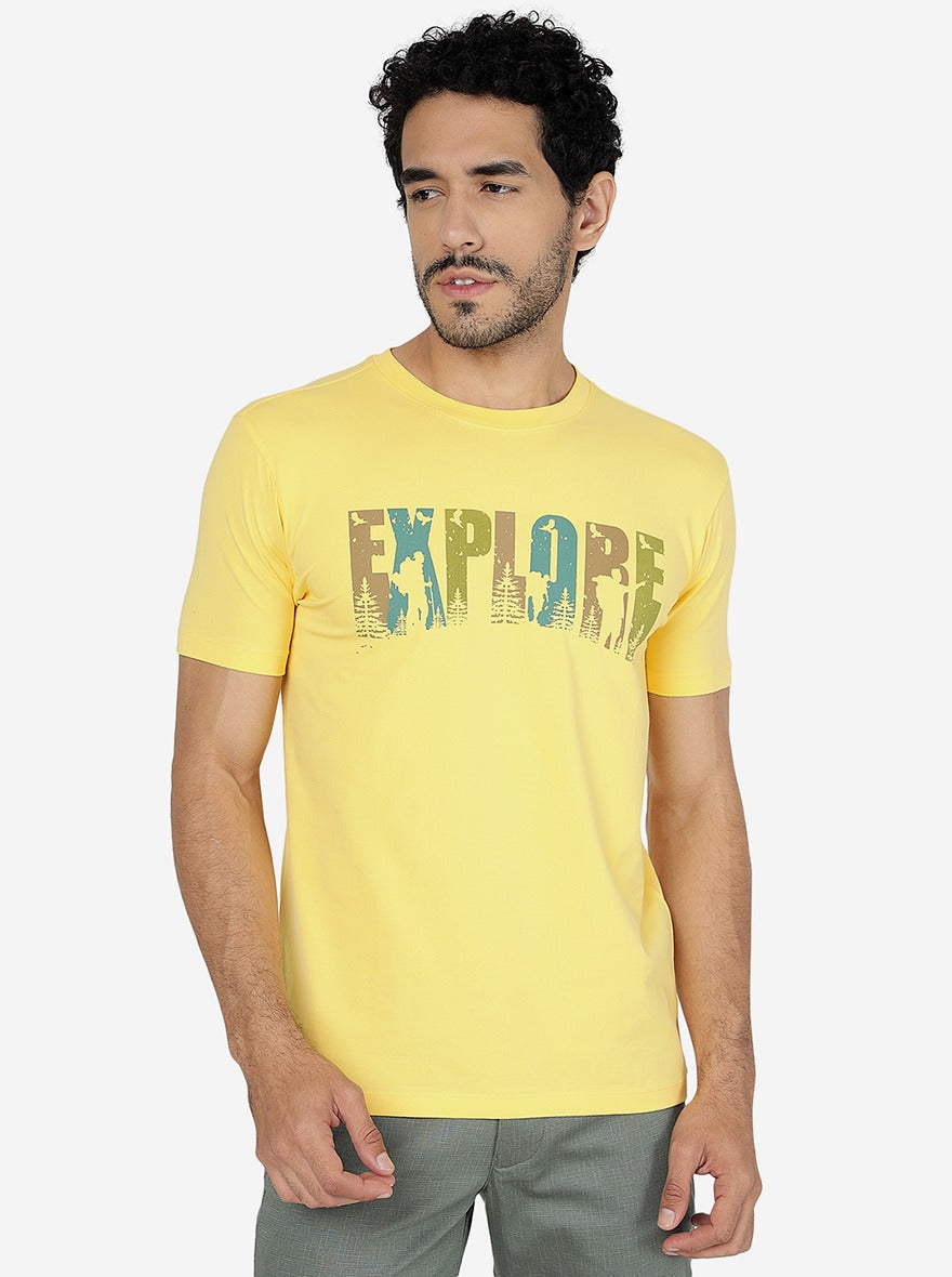 Yellow Printed Slim Fit T-Shirt | JadeBlue