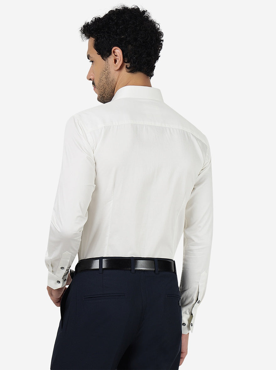 Cream Printed Slim Fit Party Wear Shirt | JB Studio