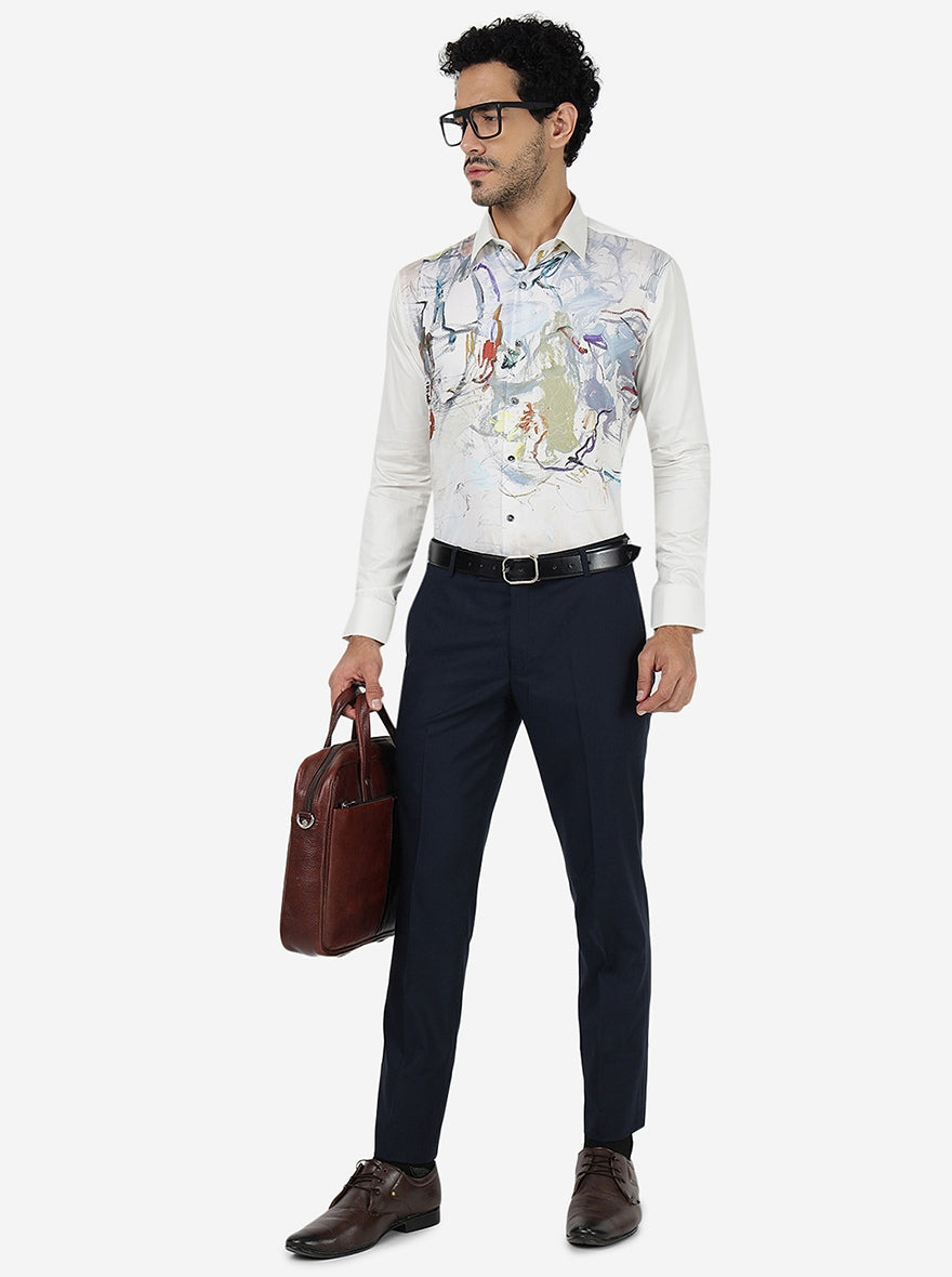 Cream Printed Slim Fit Party Wear Shirt | JB Studio