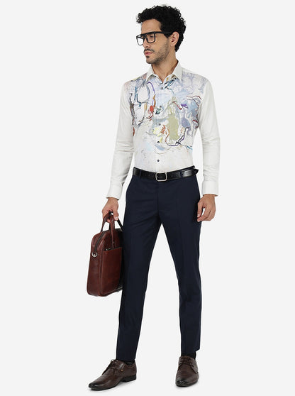 Cream Printed Slim Fit Party Wear Shirt | JB Studio