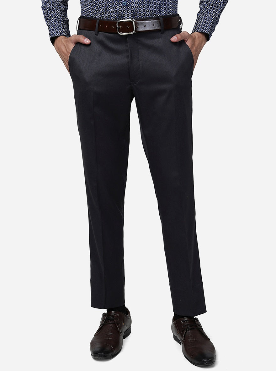Dark Grey Solid Super Slim fit Formal Trouser | Greenfibre