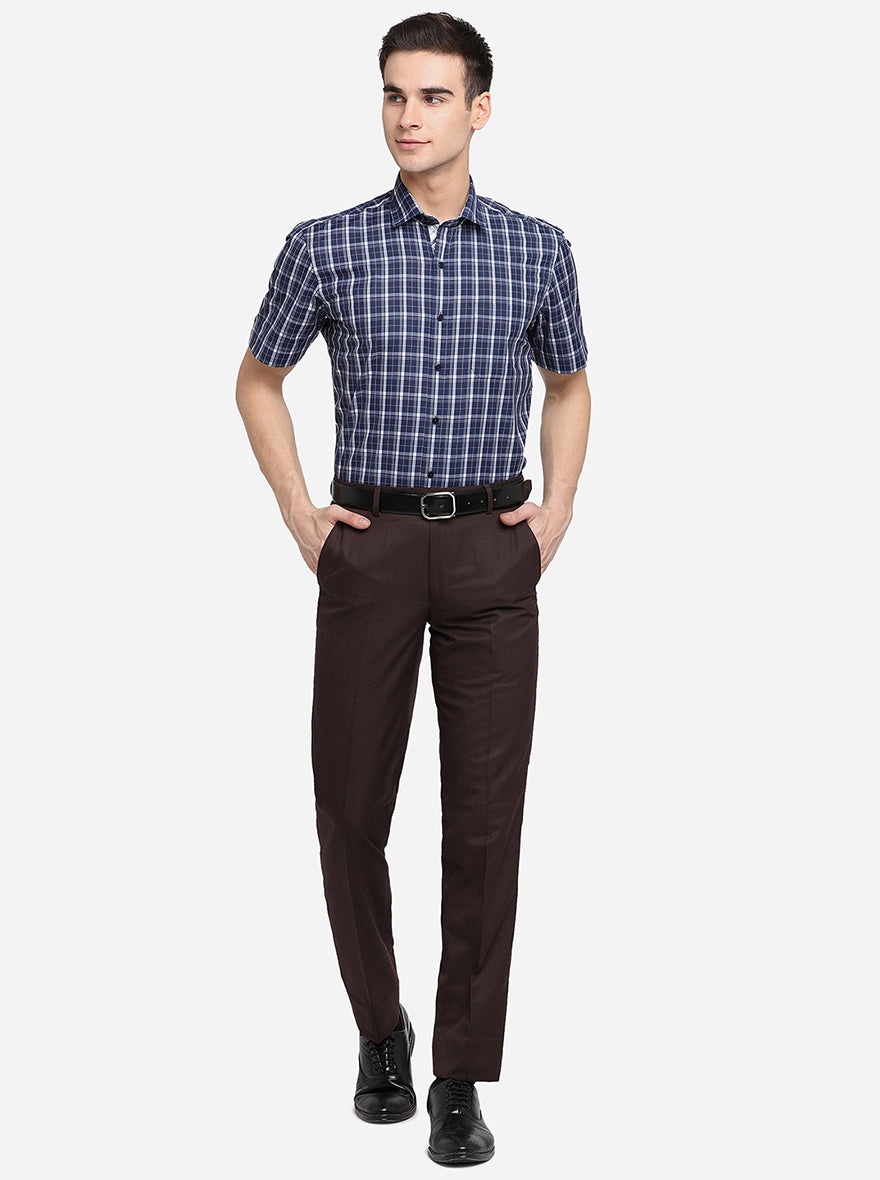 Dark Brown Solid Slim Fit Formal Trouser | Greenfibre