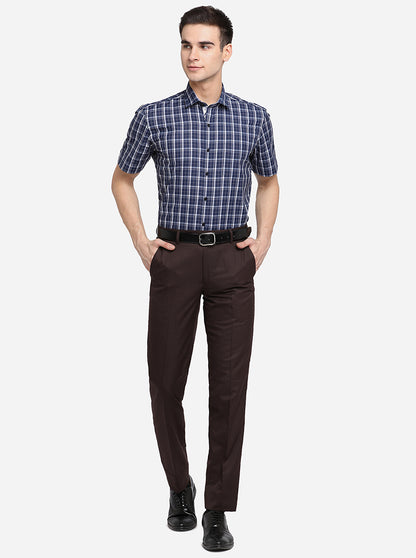 Dark Brown Solid Slim Fit Formal Trouser | Greenfibre
