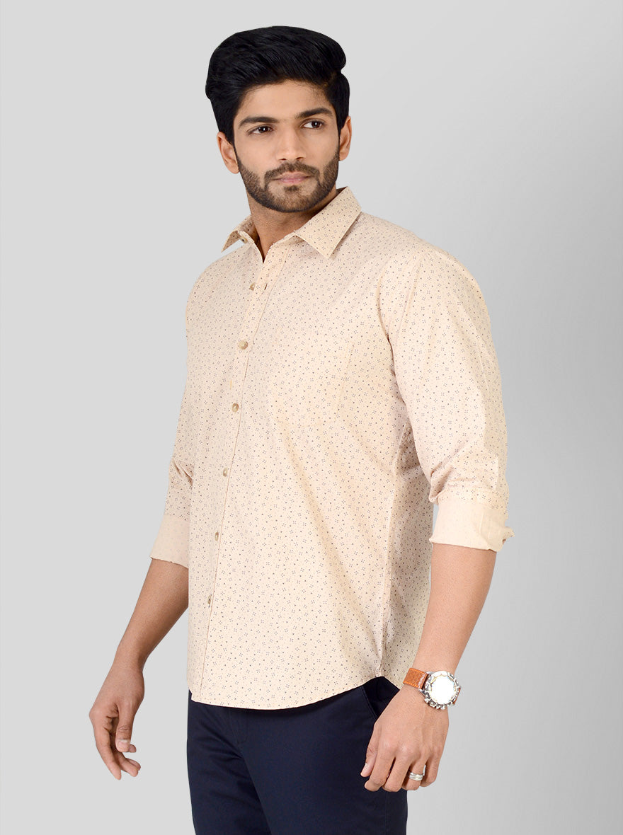 Beige Printed Smart Fit Casual Shirt | Greenfibre