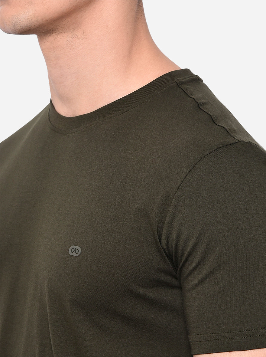 Olive Solid Slim Fit T-Shirt | JadeBlue