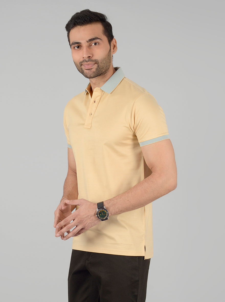 Golden Solid Slim Fit Polo T-Shirt | JadeBlue
