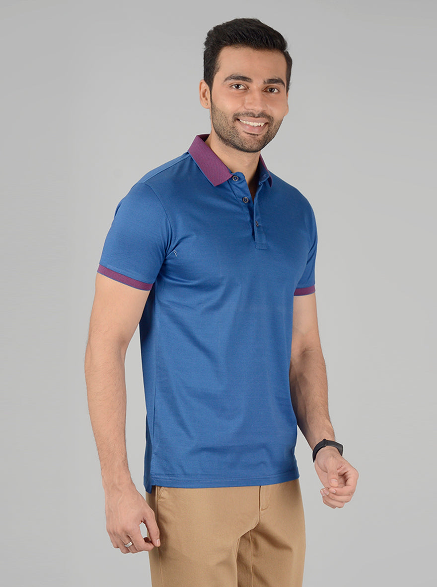 Olympic Blue Solid Slim Fit Polo T-Shirt | JadeBlue